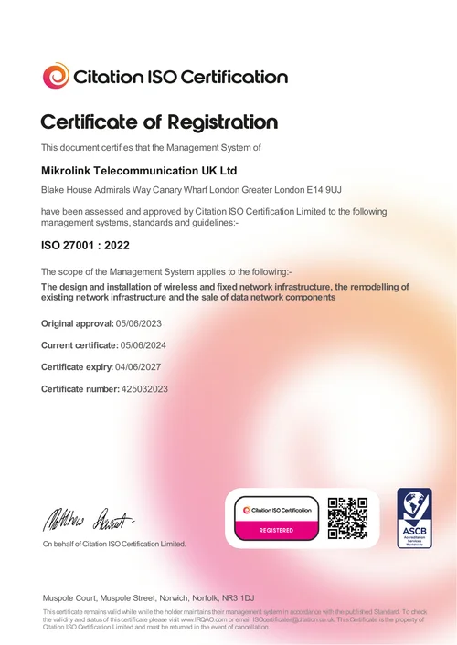 ISO/IEC 27001:2022 certificate
