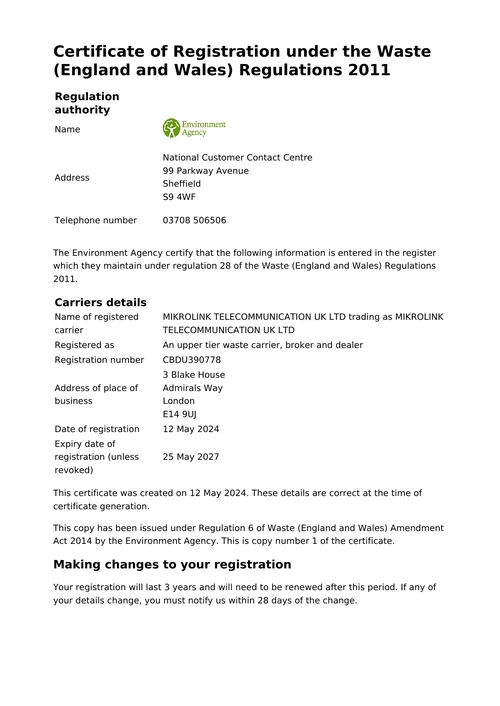 Waste Carrier Licence 2024-2027